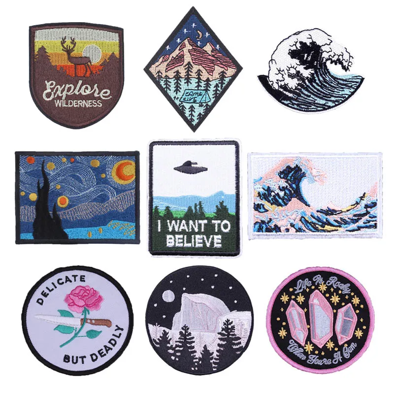 Пейзаж железные нашивки для одежды горные волны красивые джинсы куртка значок