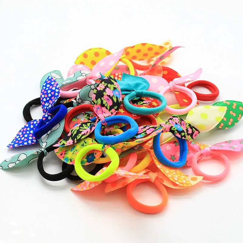 

20Pcs/lot Children Elastic Hairband Cute Polka Bow Rabbit Ears Headbands Girl Scrunchie Kids Ponytail Holder Hair Accessories