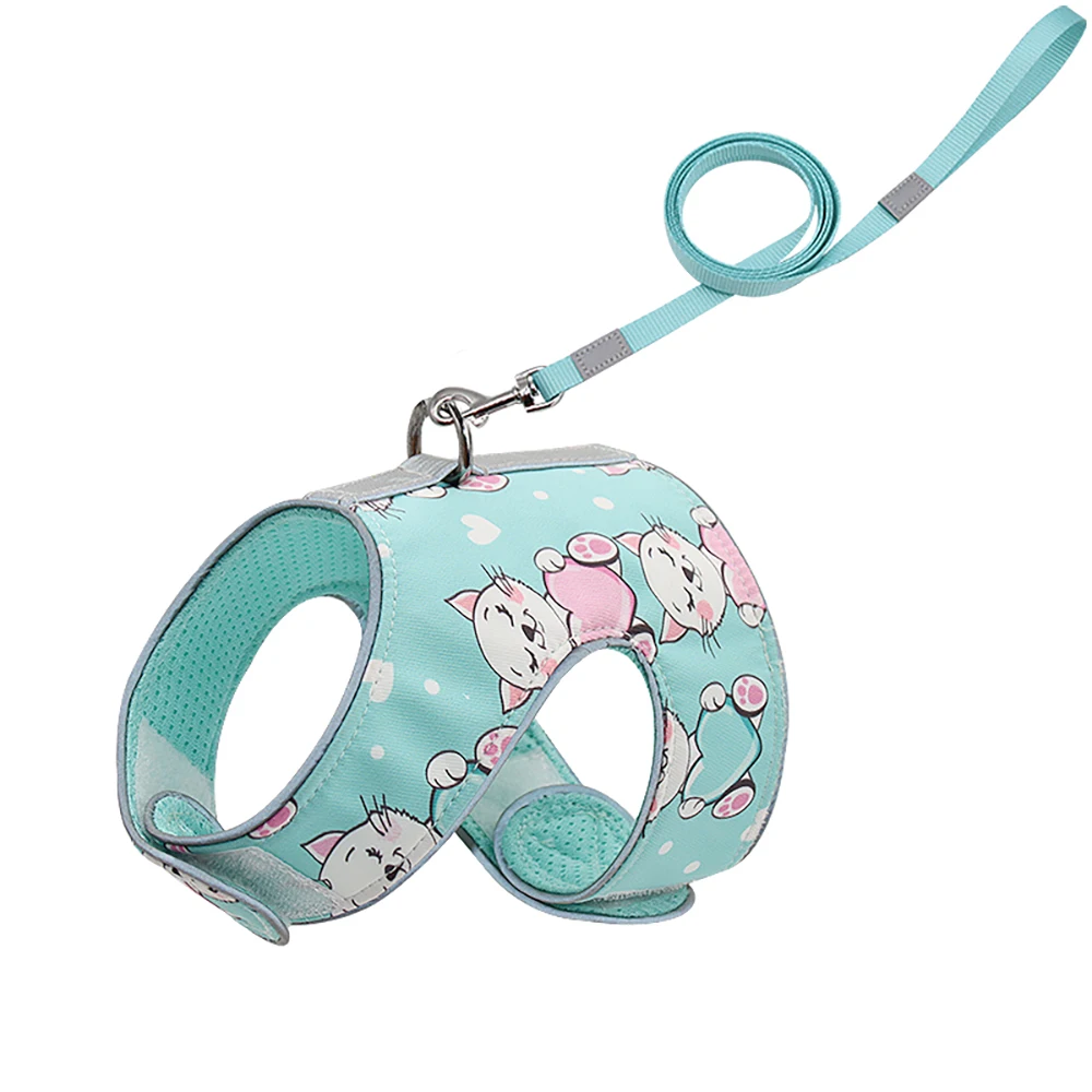 

XS-L Cats Vest Harness Cartoon Printed Pet Small Dogs Harness Matching 1.5Meter Leashes With Reflective At Night Cat Accessories