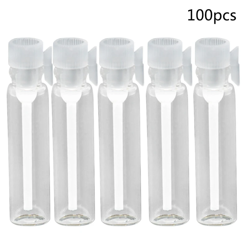 

100Pcs 1/2/3ml Mini Clear Empty Glass Bottle Perfume Sample Vials with Plastic Rod Cap for essential Oil Aromatherapy