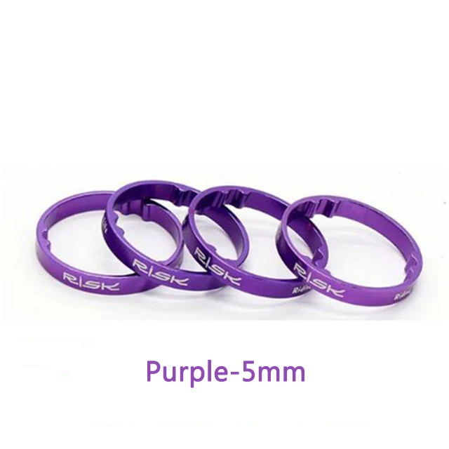 5mm-Purple 4 шт., риск 5 мм/10 мм, алюминиевая велосипедная гарнитура, передняя вилка, шайбы MTB, горная дорога, велосипед, мертвые мухи, полый, легкий, шток, прокладки - Цвет: 5mm-Purple