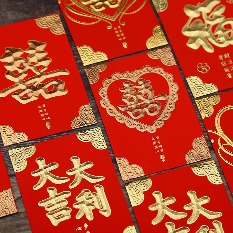 

Красные конверты с красным карманом, креативные красные конверты с горячей штамповкой для весеннего фестиваля, свадьбы, дня рождения, красн...