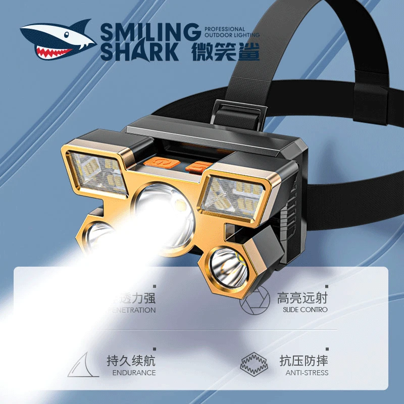 Налобный фонарь с 5 светодиодный одами и встроенным аккумулятором на 1200 мАч 18650 лм