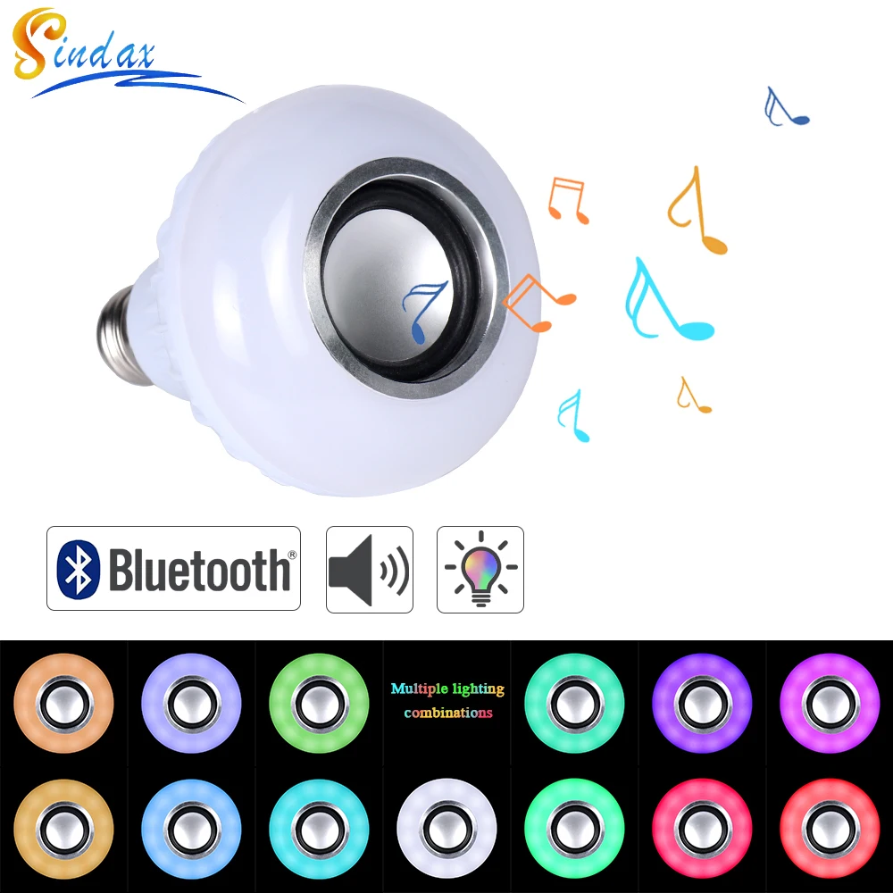 E27 Smart RGBW Беспроводной Bluetooth динамик лампа Музыка Воспроизведение затемнения светодиодный светильник лампа с 24 клавишами дистанционного управления