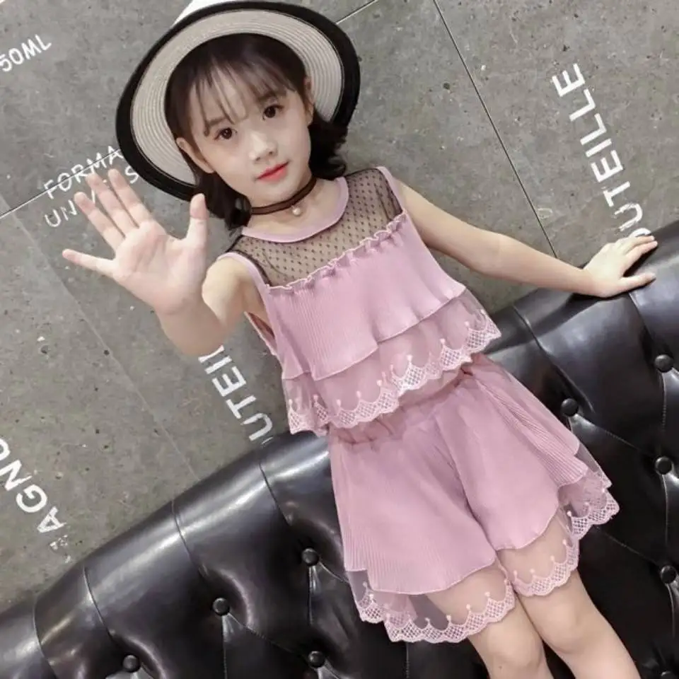 

New Sale 2020 Toddler Girls Clothing Sets Summer Sleeveless T-shirt+Pants Casual Soft Girl Outfits Age 3-12Year Kids Girls Suit