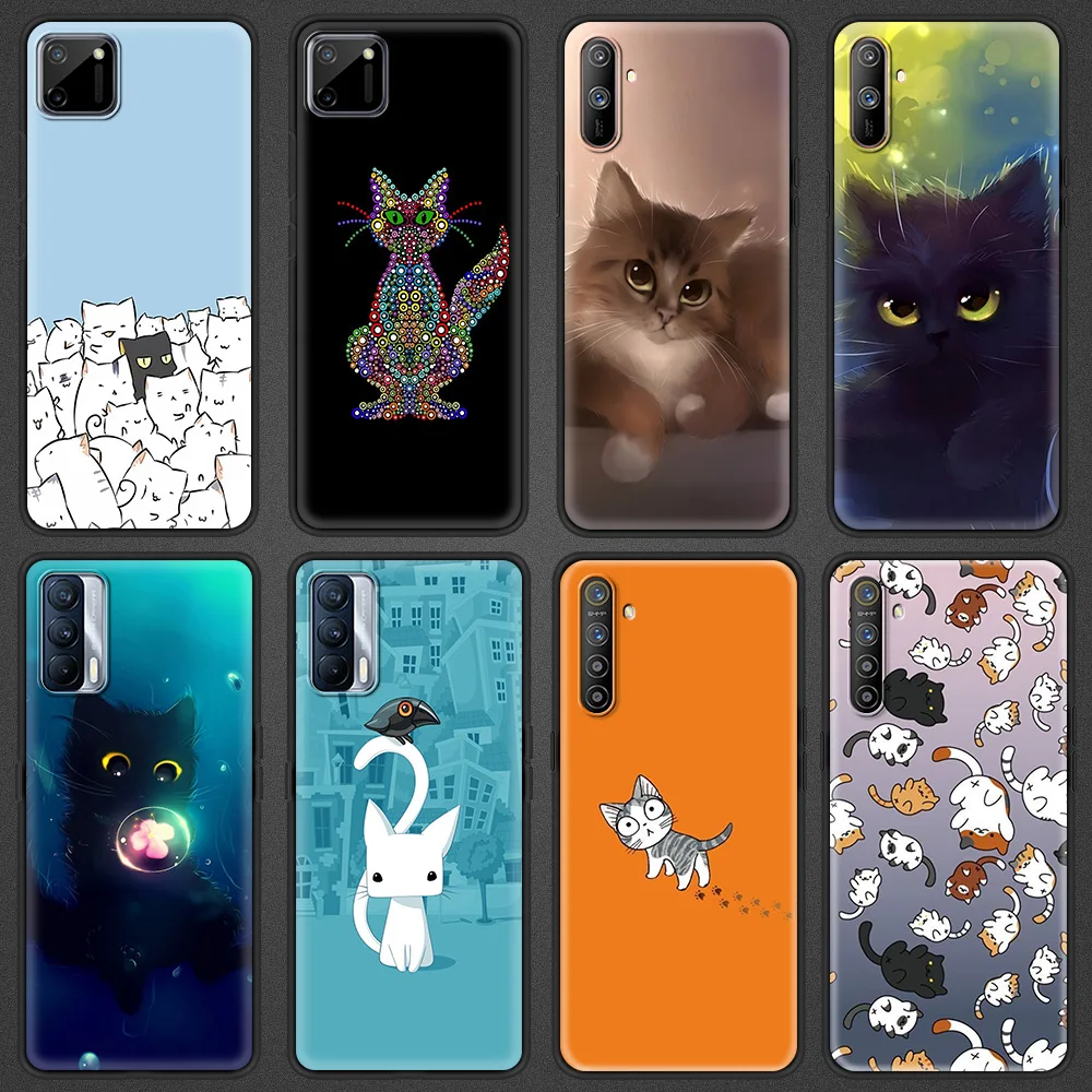

Cartoon Cat Soft Phone Cover Case for Realme C3 C11 C15 5 6 7 7i 8 Pro X7 X50 XT Pro GT Neo V15 5G Luxury Shell