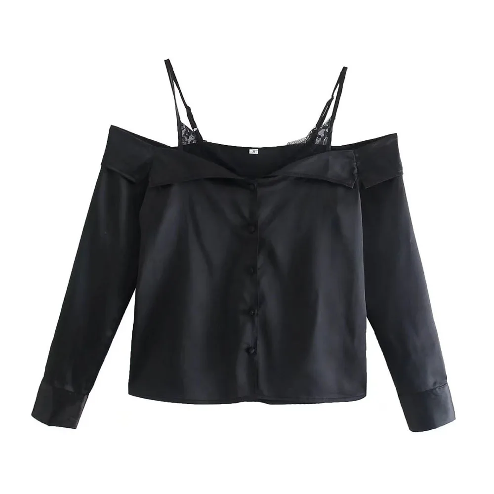 Женский кружевной топ на бретельках ZA однобортный пикантный с открытыми плечами