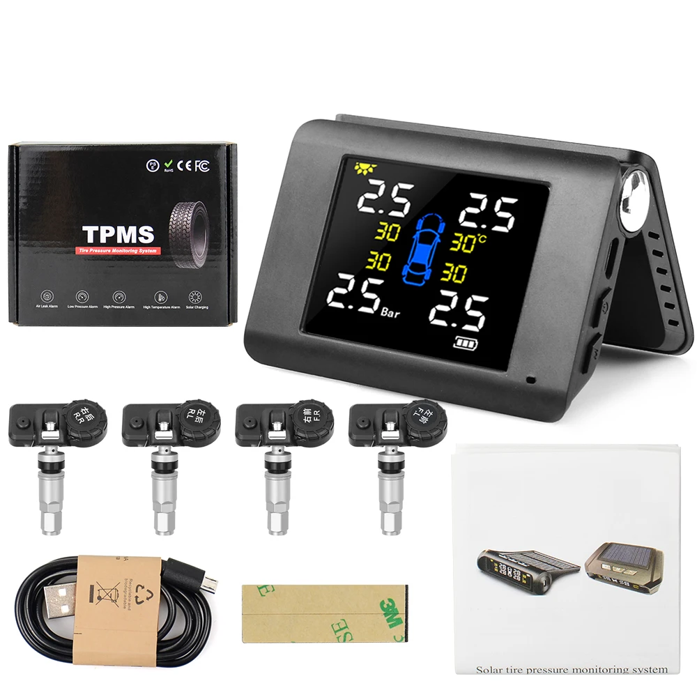 Система контроля давления в шинах TPMS работающая от солнечной энергии с 4
