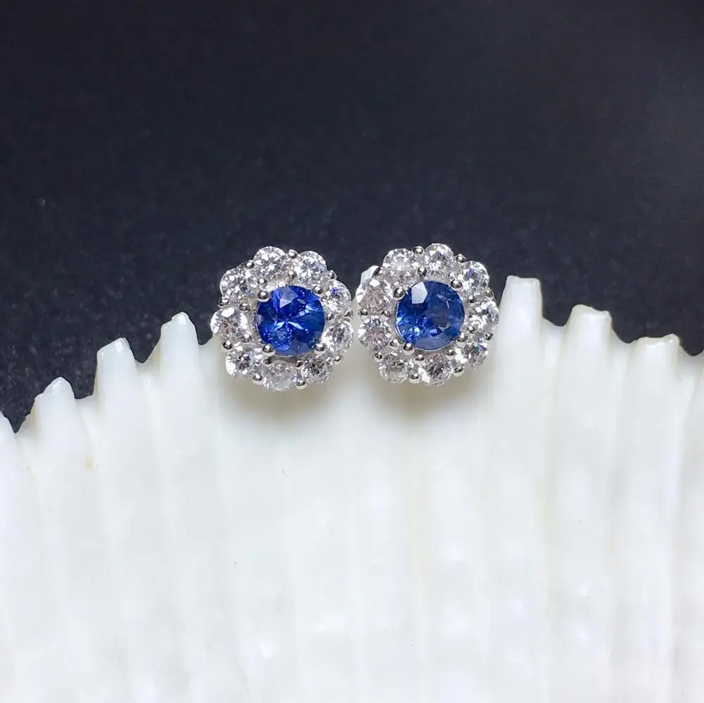 

shilovem 925 silver sterling real Natural sapphire stud earrings party fine Jewelry women party plan trendy 4*4mm me0404992agl