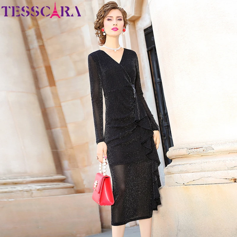 Женское длинное элегантное платье TESSCARA женское праздничное высококачественное