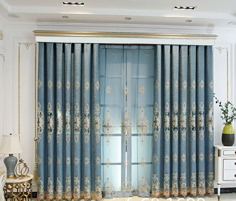 

European-style Iron Tree Blooming Curtains for Living Room Villas Thick Chenille Water-soluble Embroidered Curtains Tulle Custom