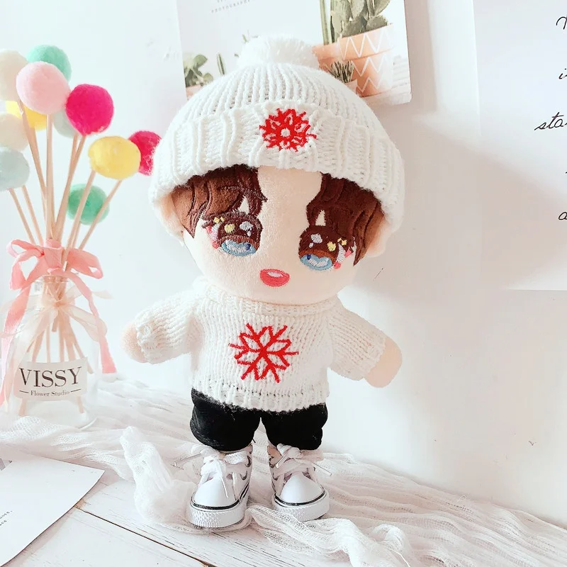 20cm Toy Baby Wear Star Idol Doll's Clothes Dress-up White Snowflake Sweater Woolen Hat Pants Christmas Gifts