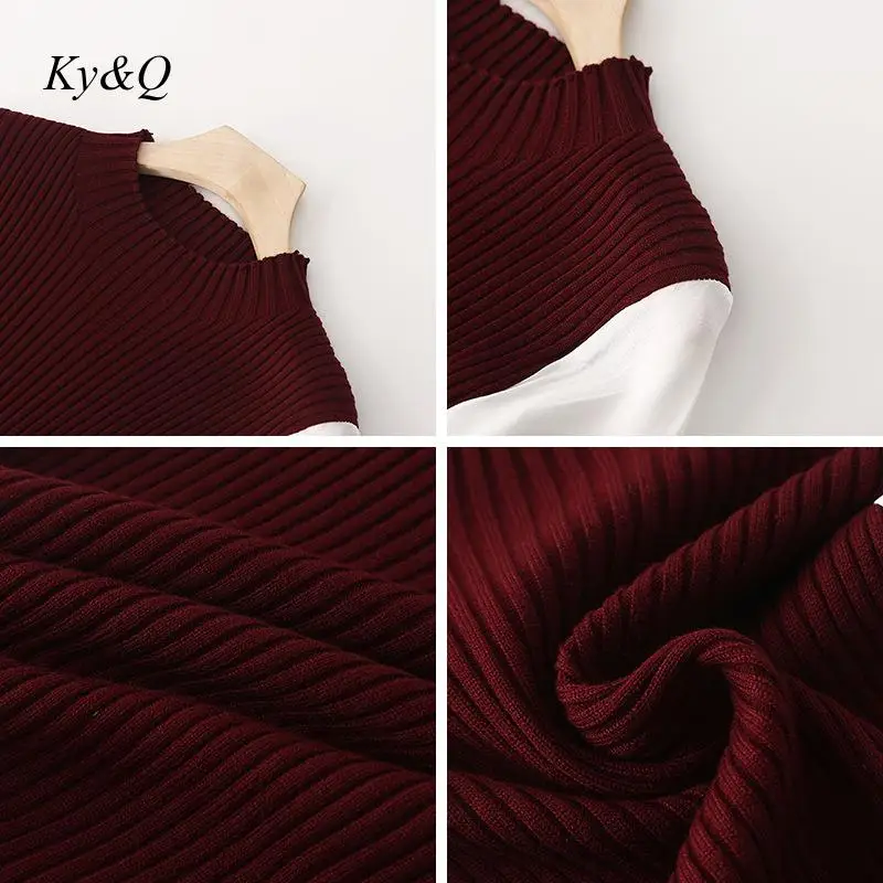 Женский вязаный свитер с оборками облегающий пуловер пышными рукавами и подолом