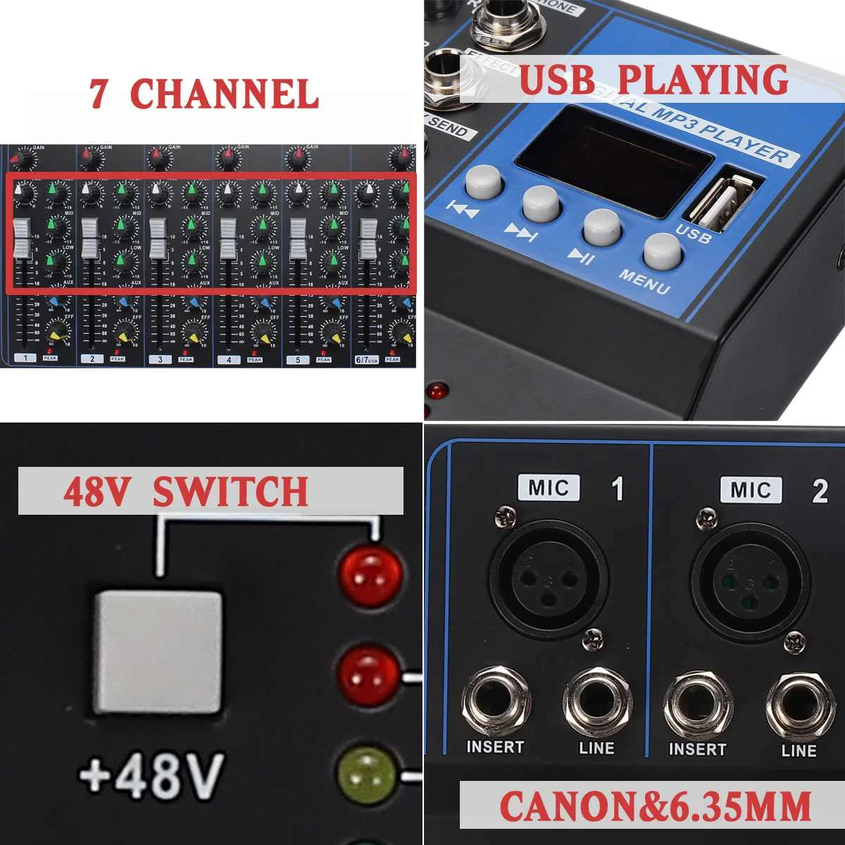 LEORY Bluetooth аудио Миксер с USB диджейский звуковой микшерный пульт MP3 Jack 7 канальный