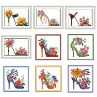 fashion flowers high heels series dmc count cross stitch diy embroidery kit 11ct 14ct chinese cross stitch set home decoration