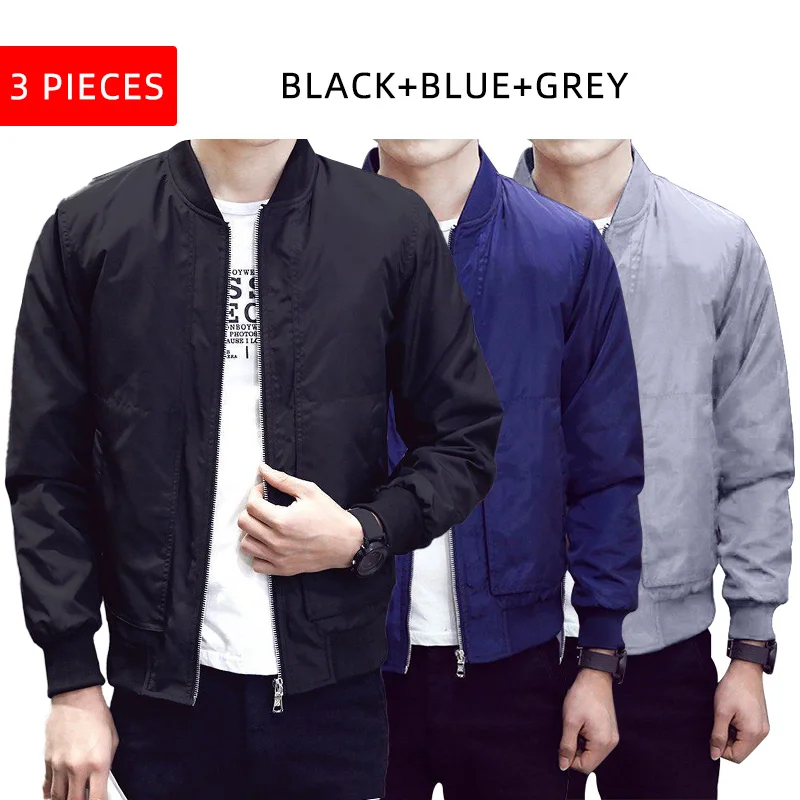 3PC B G Blue FK063 Повседневная куртка-бомбер, Мужская однотонная Модная приталенная весенняя куртка, осенняя верхняя одежда, пальто, бейсбольные куртки, мужская уличная куртка - Цвет: 3PC B G Blue FK063