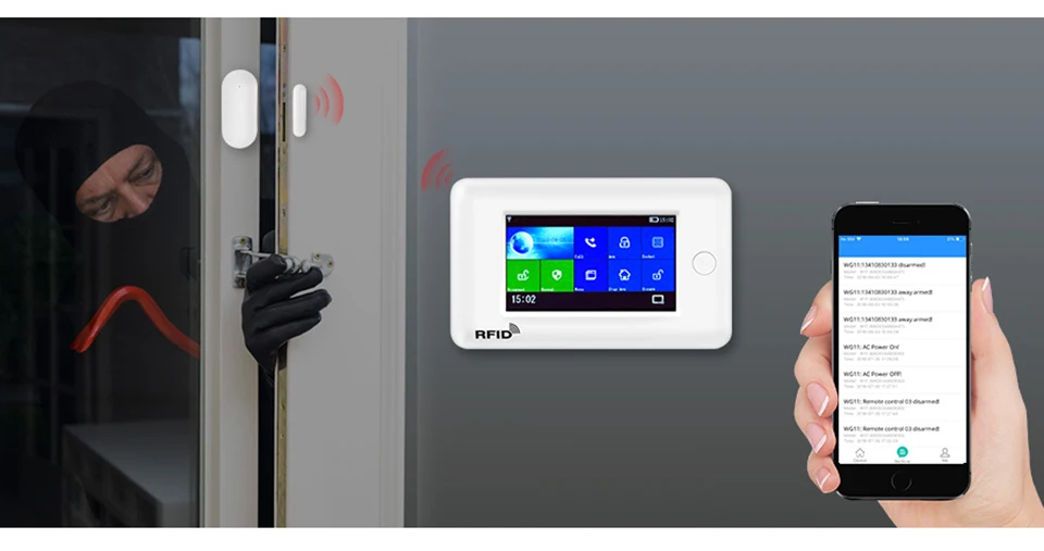 FUERS wifi GSM домашняя система охранной сигнализации Мини PIR детектор движения GPRS 4,3 дюймов TFT цветной экран приложение RFID контроль 10 языков