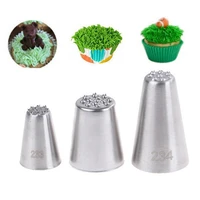 3pcsset stainless steel grass shape cream nozzles icing cupcake cake decorating tips tools kitchen baking pastry accessories