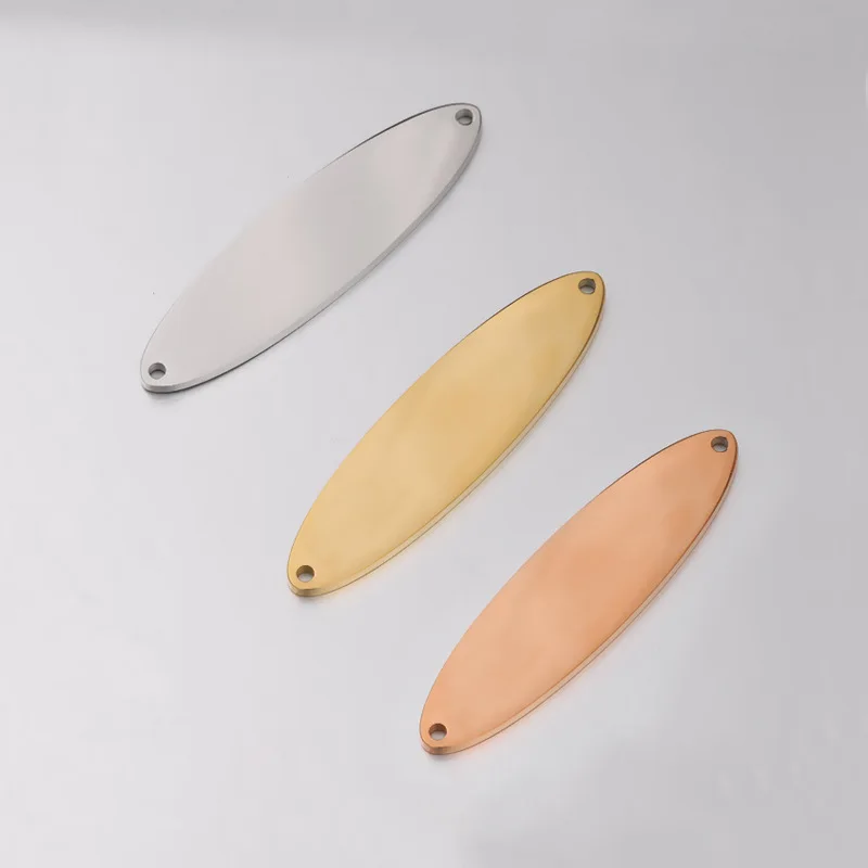 

Mirror Polish Stainless Steel Strip Connector Creative Flat Boat Double Hole Tag Pendant Wholesale 20PCS