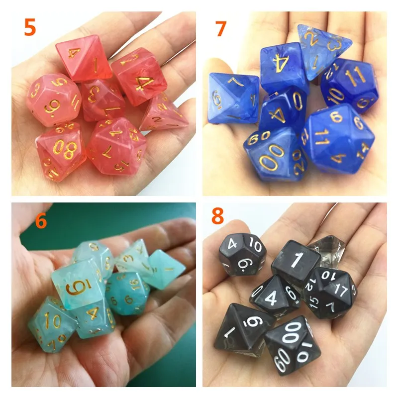 7 шт./лот, Набор кубиков D4, D6, D8, D10, D10%, D12, D20, разноцветные многогранные кубики для настольной игры, Набор кубиков TRPG