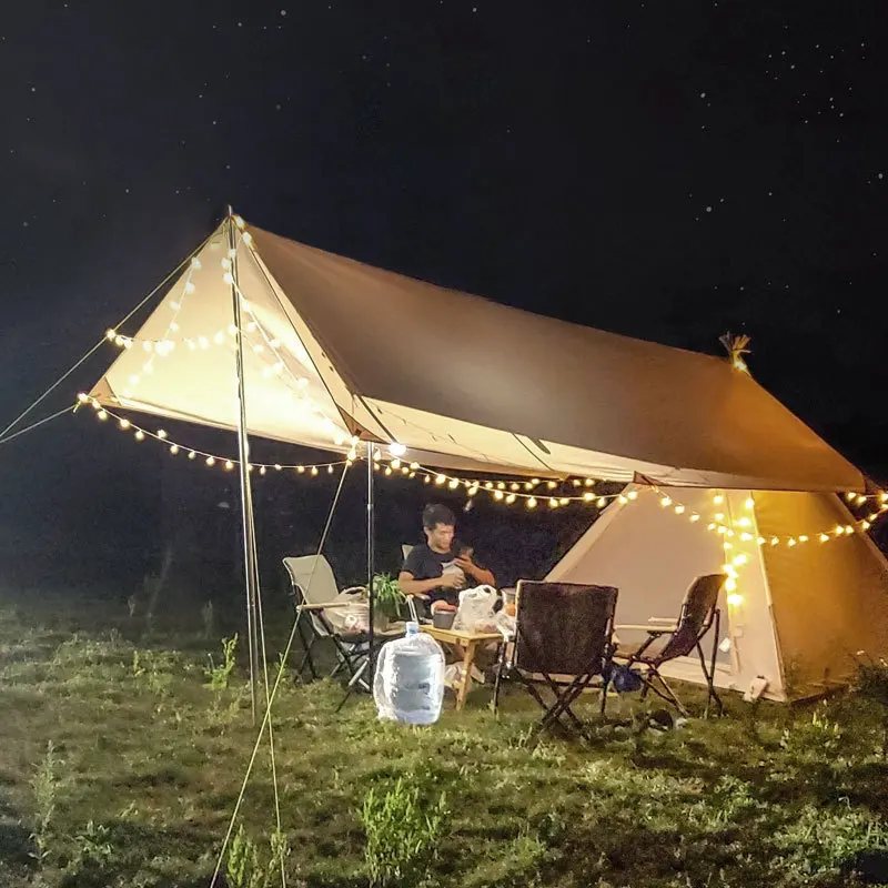 

Landwolf Outdoor Indian Cotton & 600D oxford Tent 3-4 People Camping Pyramid Canopy Top Camping Technology Cotton Tent
