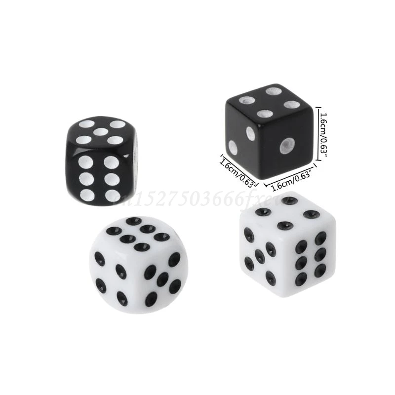 

10pcs 16mm Acrylic Dice Black/White 6 Sided Casino Poker Game Bar Party Dice