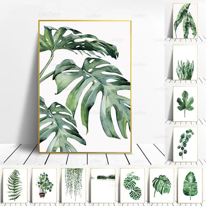 

Scandinavian Style Tropical Plants Poster Green Leaves Decorative Picture Modern Wall Art Paintings for Living Room Home Decor