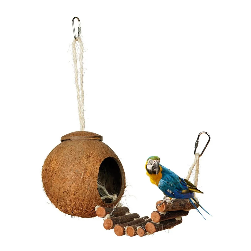 natural coconut shell bird nest house hut cage feeder pet parrot parakeet toy bird cage parrot house free global shipping