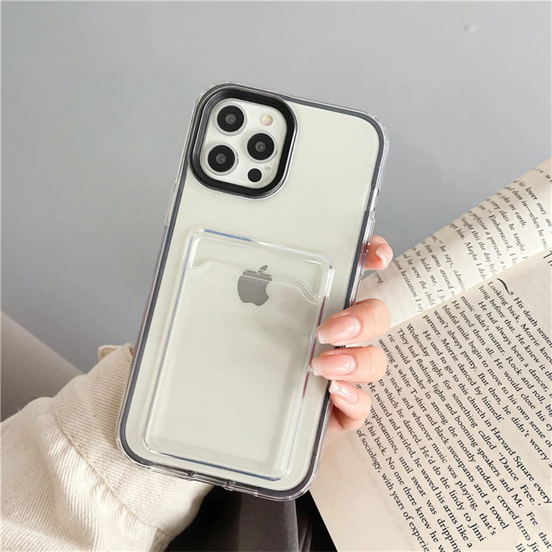 Прозрачный противоударный чехол для телефона с отделением карт iPhone 13 11 12 Pro Max XR X XS