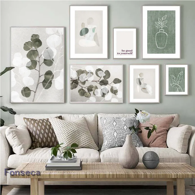 

Fashion Minimalist Green Plant Line Drawing Quotes Poster Wall Art Picture Nordic Canvas Painting Modern Home Decoration