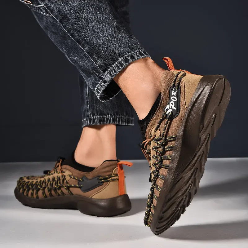 

Summer Hot Trends White Handwork Weaving Sneakers Man Breathable High Quality Brand Men Designer Shoes Elastic Casual Shoes Male