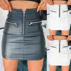 Модная женская юбка-карандаш из искусственной кожи на молнии с высокой талией, вечерние Клубные облегающие Короткие мини-юбки