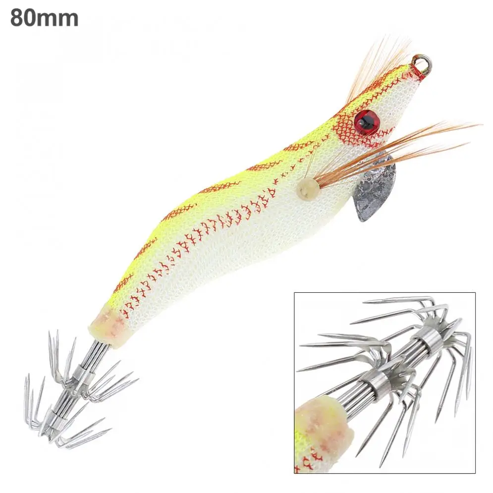 1PCS  EGI Fishing Lures Luminous  Spoon and Minnow 80mm 7.4g Artificial Squid Fishing Baits 2# Hook