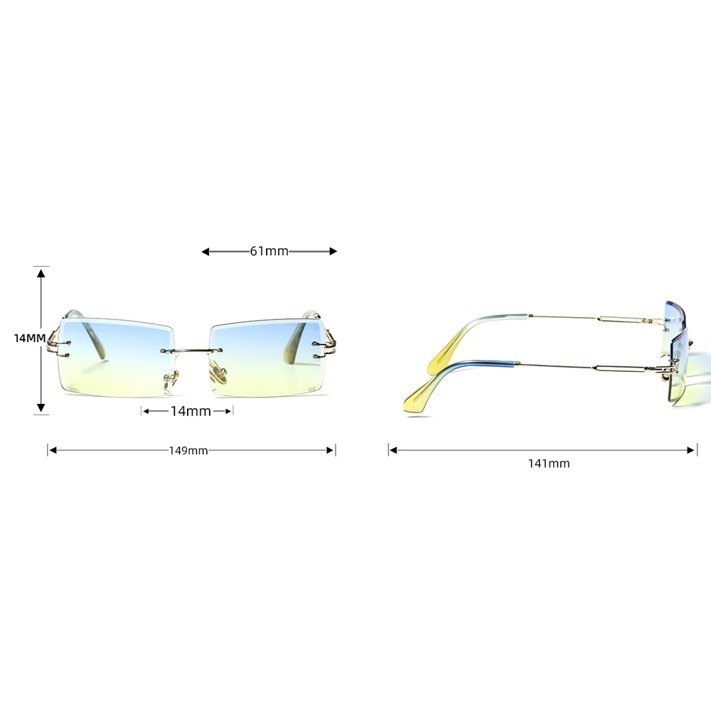 

Kachawoo retro square sunglasses rimless blue red transparent woman eyewear accessories female trending sun shades drop-shipping