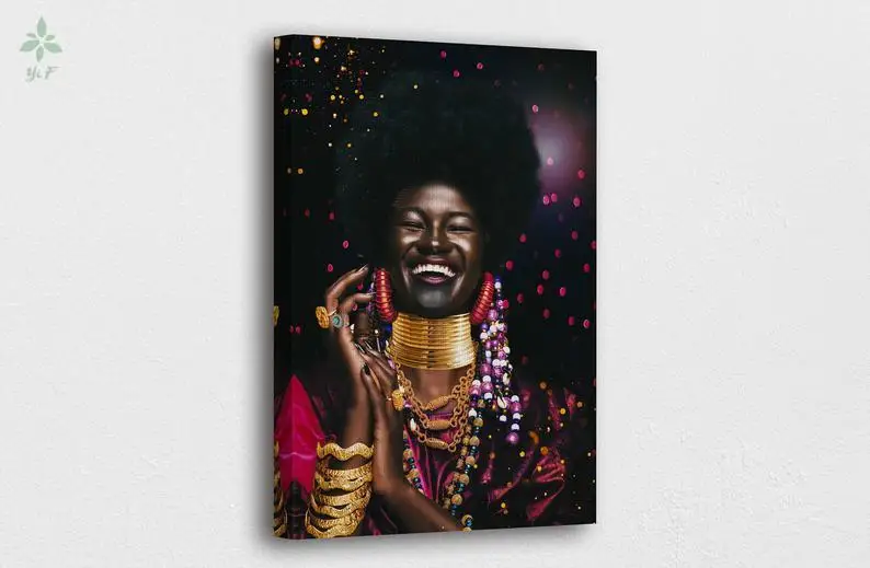 

Африканская молодая девушка в счастье Искусство Холст Картина маслом для гостиной офиса Декор