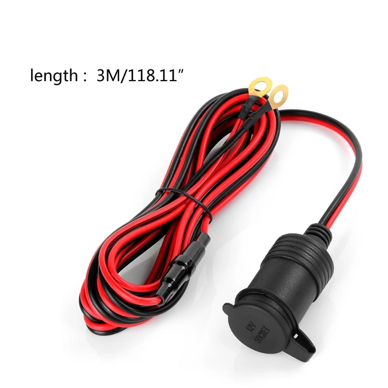 

12VCar Lighter Power Socket Extension Cable with Eyelet Terminal O Ring Terminal
