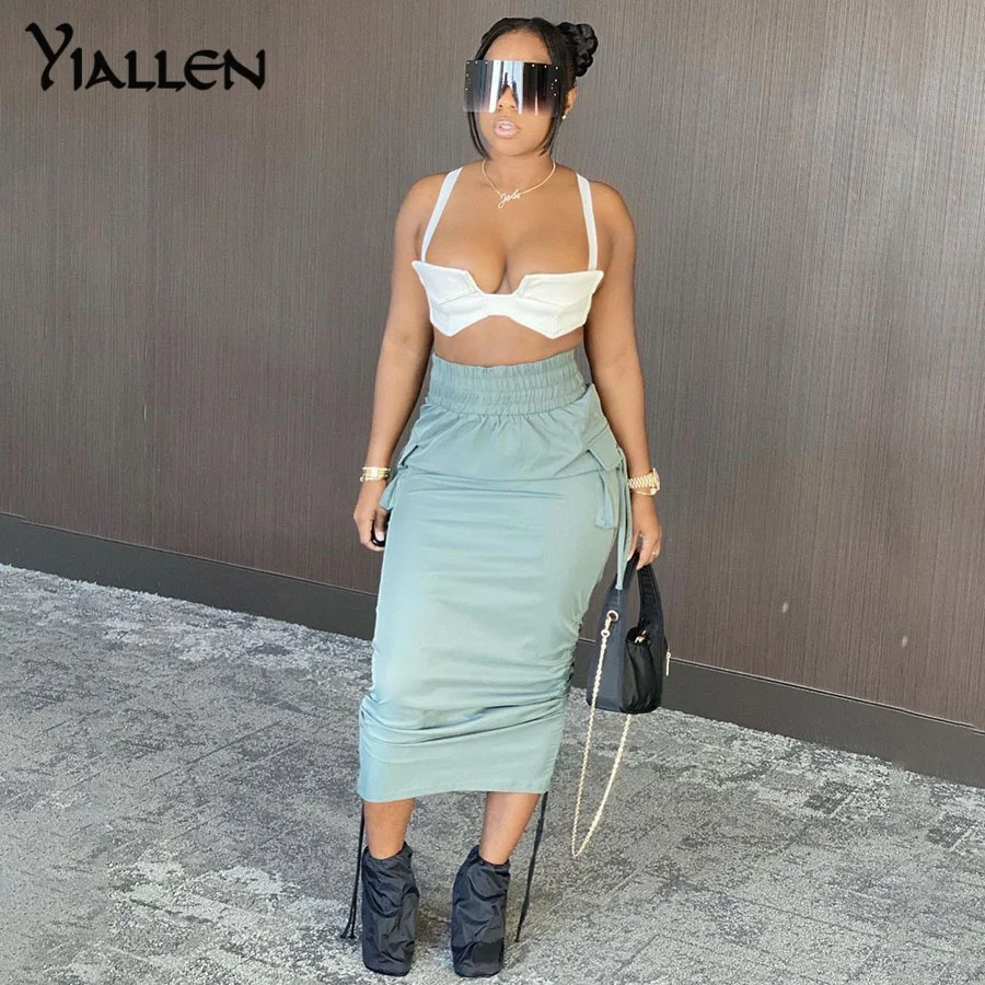 

Yiallen New High Street Women Skirt Hipster Y2K Side Stretch Straight Clothing Elastic High Waist Female Street Attirewear Hot