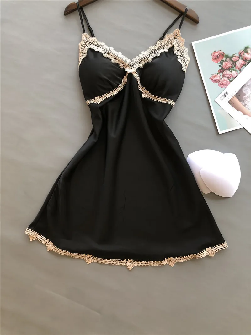 

Home Dessing Intimate Lingerie Black Nightdress Nighty Sexy Women Satin Homewear Lace Summer New Novelty Nightwear Sleepwear