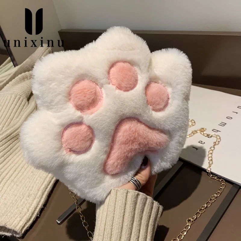 2019 модные модели милые настоящие Плюшевые Женские сумки в виде кошачьей лапы