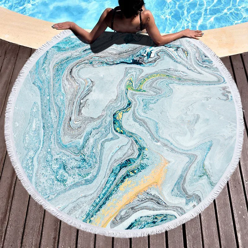 

Round Printed Beach Towel Microfiber Shawl Beach Towel Beach Mat Swimming Pool Accessories Beach Blanket Wind Prevent Sand