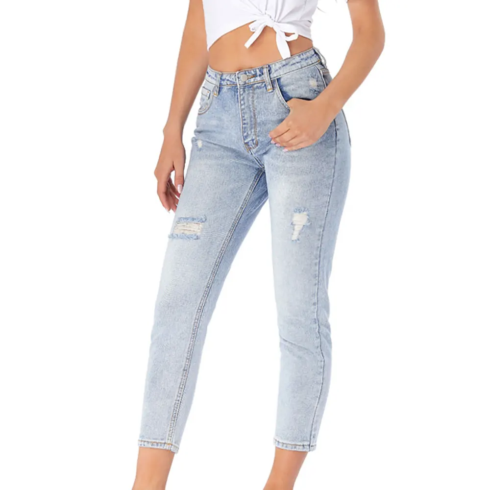

Casual Jeans Light Gray Blue Fashion Plus Size High Waiste Denim Pants Slim Trousers Vintage 2021 Spring Summer