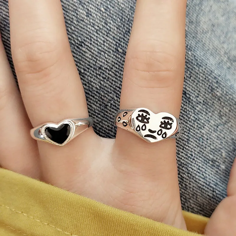 

Fashion sterling 925 silver rings heart cry eyes rings for women cute Cartoon cry women Face ring jewelry anel anollo Gifts