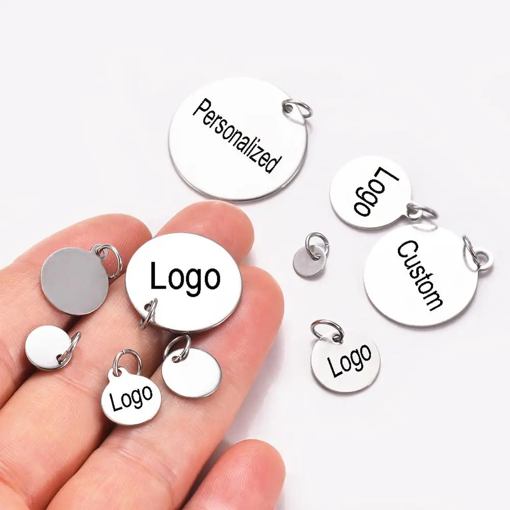 30pcs 6/8/10/12/20/25mm Round Tag Custom Engrave Stainless Steel Small Logos Charms Jewelry For DIY Logo Handmade Jewelry Making