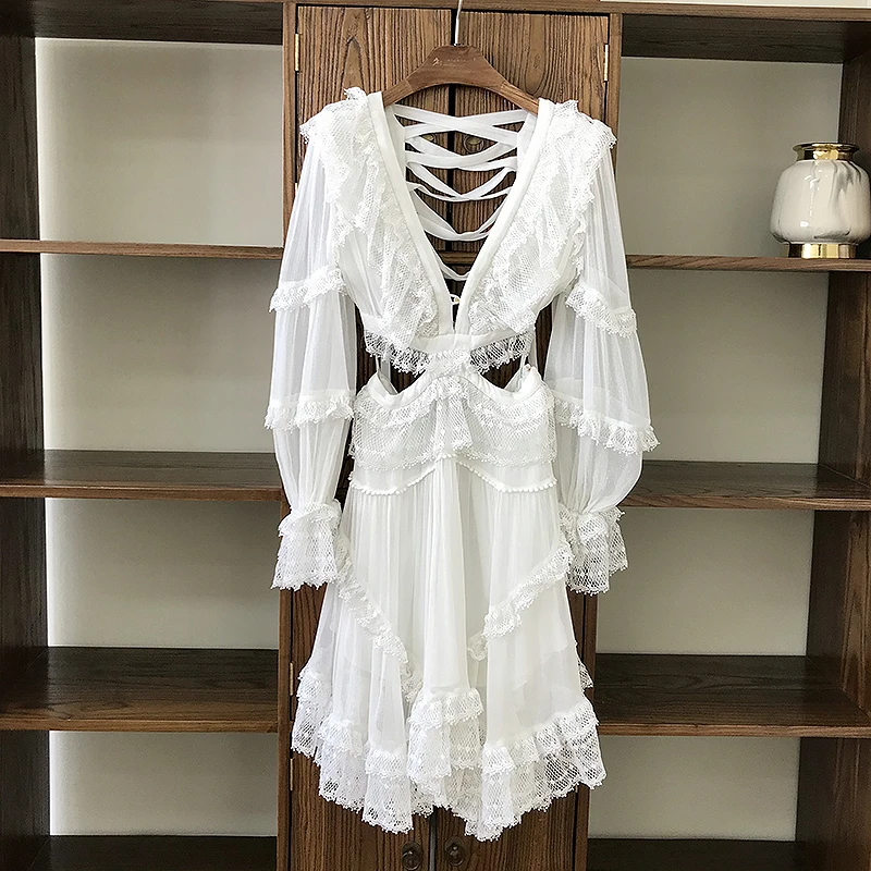 Женское кружевное короткое платье из 100% шелка с открытой спиной и v образным