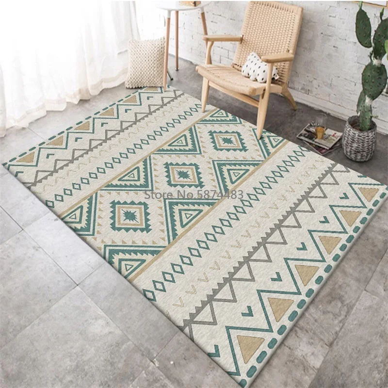 

200*300cm Fashion Green Yellow Geometric Ethnic Style Bedroom Living Room Door Mat Bedside Carpet Floor Mat Customization
