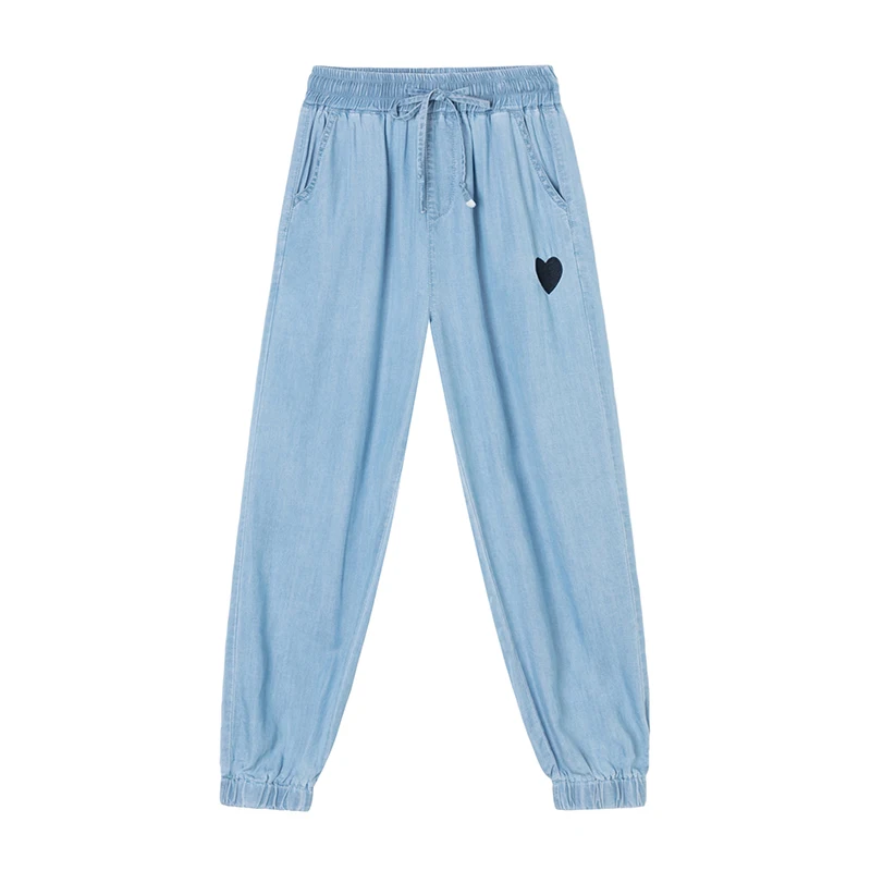 

Casual Lace Up Elastic Waist Women Pants Spring Summer Fashion Embroidery Tencel Denim Trousers Female Streetwear Harem Pants