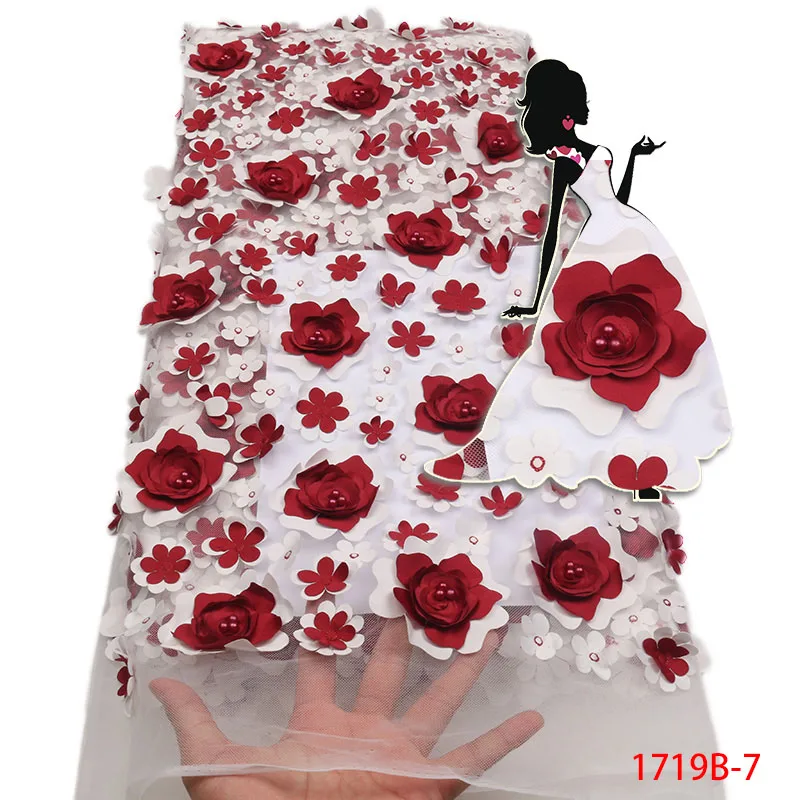 

3D Hot Style Tulle African Lady Dress Applique Colorful Flowers Lace Fabric New Arrivals Christmas Party Voile Dress AMY1719B
