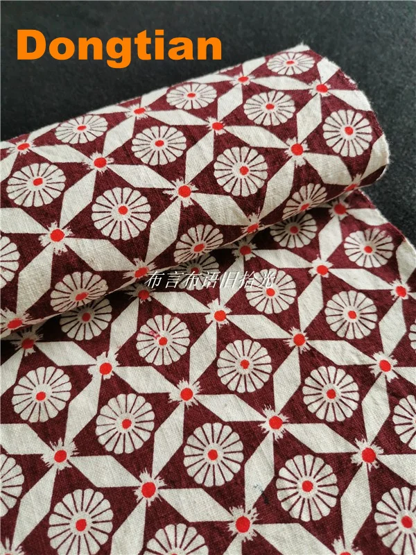 

Vintage Hand Woven Fabric Old Coarse Cloth With Flower Pattern