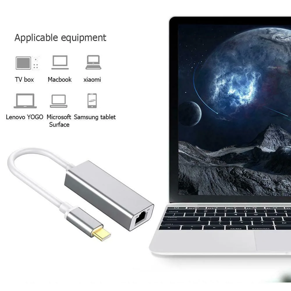 

Type-C to RJ45 Ethernet LAN Network Adapter 10/100Mbps RJ45 Wired Network Card Convert For Laptop Tablet