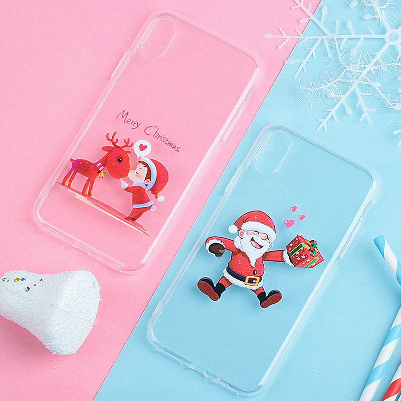 Рождественский Подарочный чехол для телефона с оленем и Сантой iPhone XS Max XR X 7 Plus 8